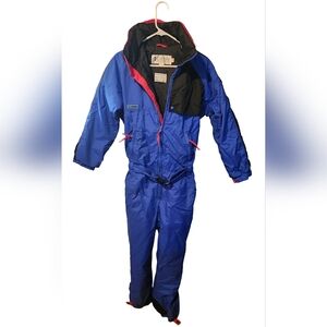 Vintage Columbia Kids Youth XL Ski Suit 90s Blue and Black Red Trim Color Block